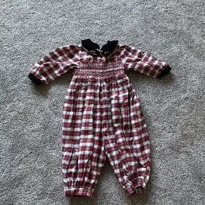 Vintage 1990s Holiday/Christmas Plaid Smocked Jumpsuit